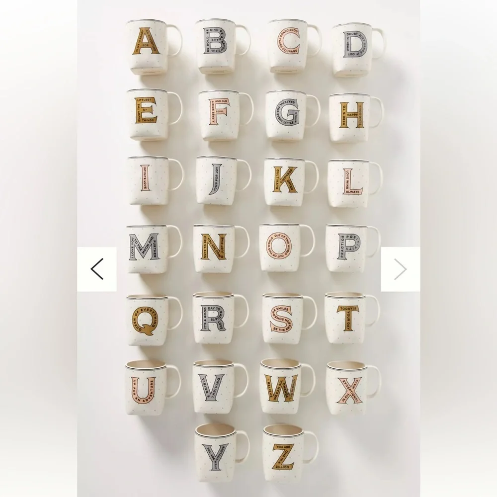 ANTHROPOLOGIE Mug Letter L Drop Cap Monogram Love Wins Always Coffee Cup
